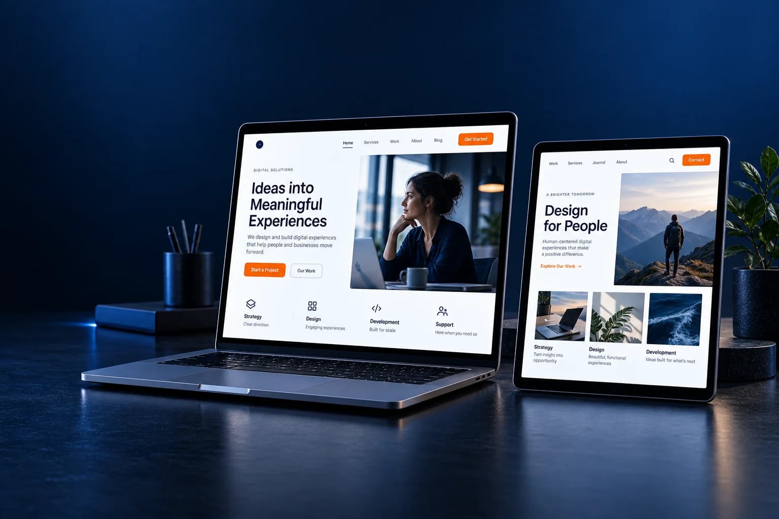 Illustrative website design showcase on laptop and tablet