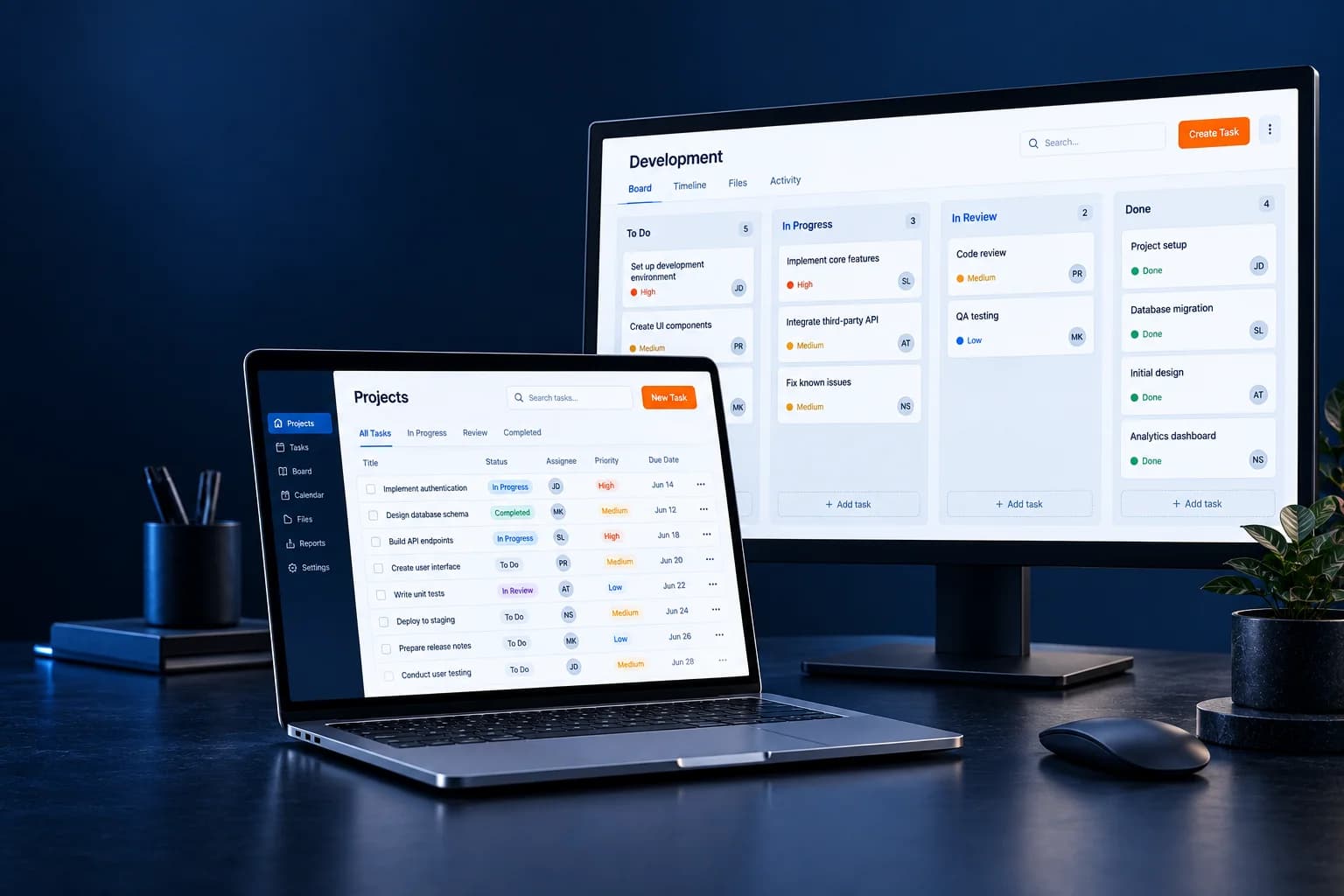 Custom business software with workflow tables and task boards